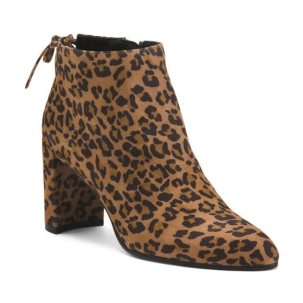 Stuart Weitzman Lofty Camel Cheetah Leopard Print Ankle Booties Tie Brown Tan 8